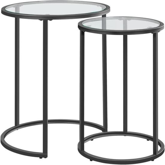 Tables Basses Gigognes Rondes - Lot De 2 (70x70x45 Cm Et 45x45x40 Cm) - Plateau Imitation Marbre, Structure Métal - Design Moderne