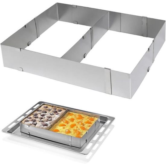 Cadre De Cuisson Rectangulaire Réglable En Acier Inoxydable - Hauteur 5 Cm, Largeur 18-34 Cm, Longueur 27-52 Cm - Avec Séparateur - Pour Gâteaux, Tartes, Pizzas - 10