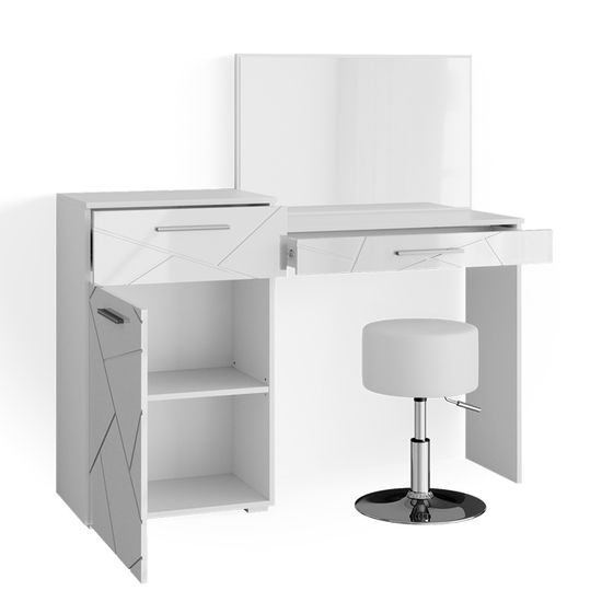 Coiffeuse avec miroir rond et tabouret pour la chambre