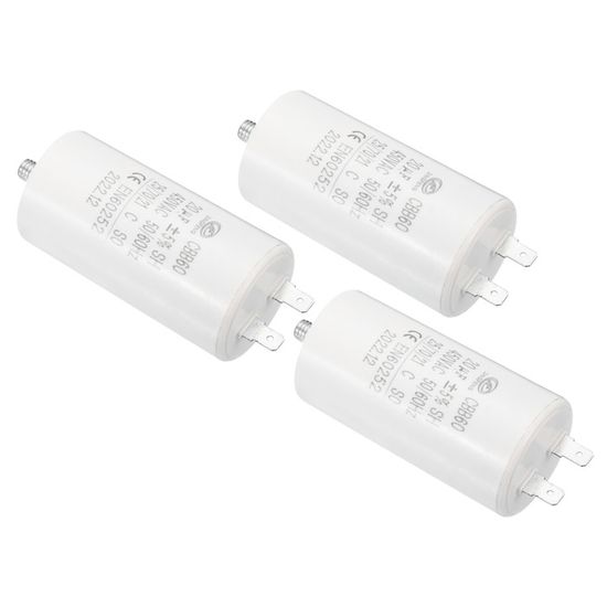 Condensateur Moteur 20µF 450VAC CBB60 - Pour Pompe, Compresseur, Ventilateur - Blanc - Connecteurs Rapides