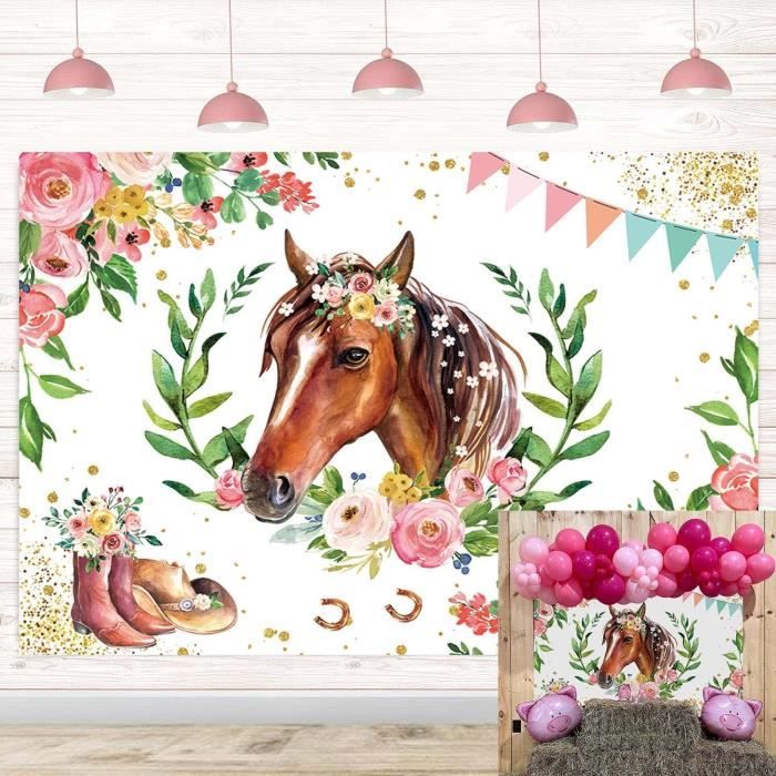 Deco Cheval Anniversaire JeVenis Déco Fête Anniversaire Thème Cheval - 18 Pcs Ballons Cowgirl Toile De Fond Photo Toile Anniversaire