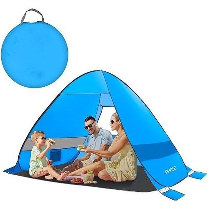 AKASO Tente de Camping/ Plage Matériaux respectueux de l'environnement, Super Tente pour Camping et randonnée Chasse Pêche Bleu