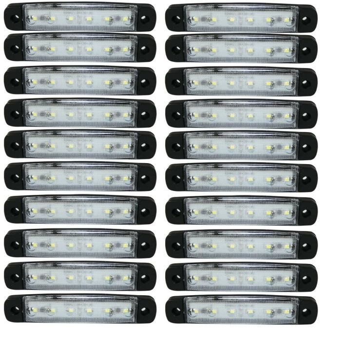 Lot de 20 Feux de Gabarit Position Avant Éclairage Blanc 12V 6 LED Marqueurs de Position Encombrement Universels