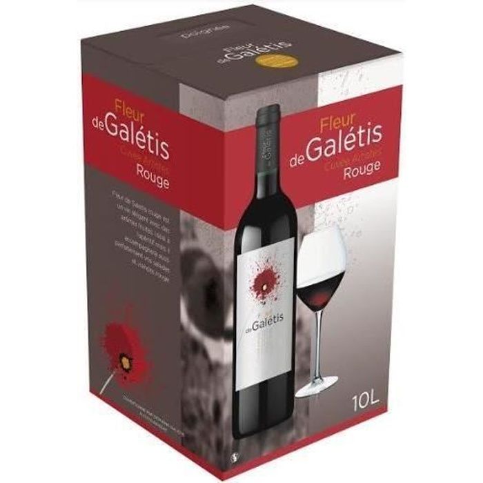 BIB Vin Rouge IGP Pays d'Hérault - Cubi 10 Litres Vin Rouge Fleur de Galétis