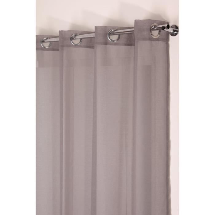Voilage Effet Coton 140 x 240 cm à Oeillets Uni Gris