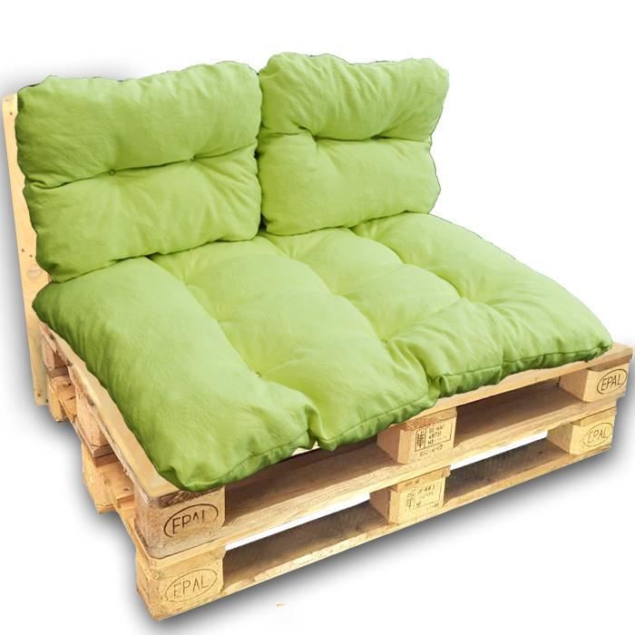 Kit coussins palette vert motifs floraux pour canapé euro palettes 120x80 cm fabriqué en France