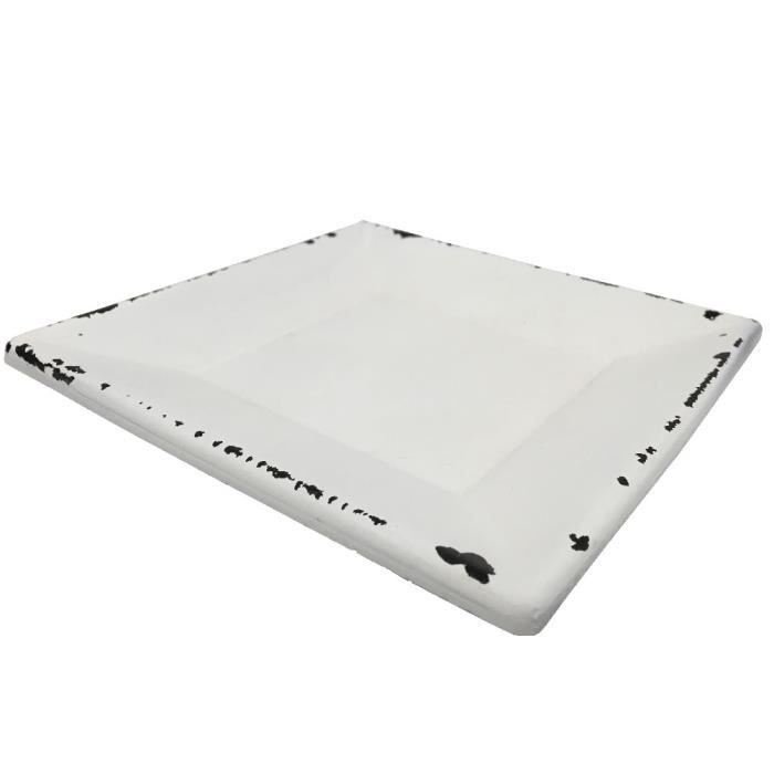 Plateau carre en bois vieilli blanc 15 x 15 cm