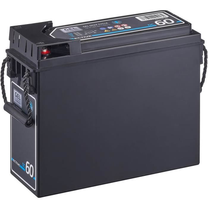 ECTIVE 12V 60Ah GEL batterie decharge lente Slim DC 60 marine, moteur electrique bateau, camping car