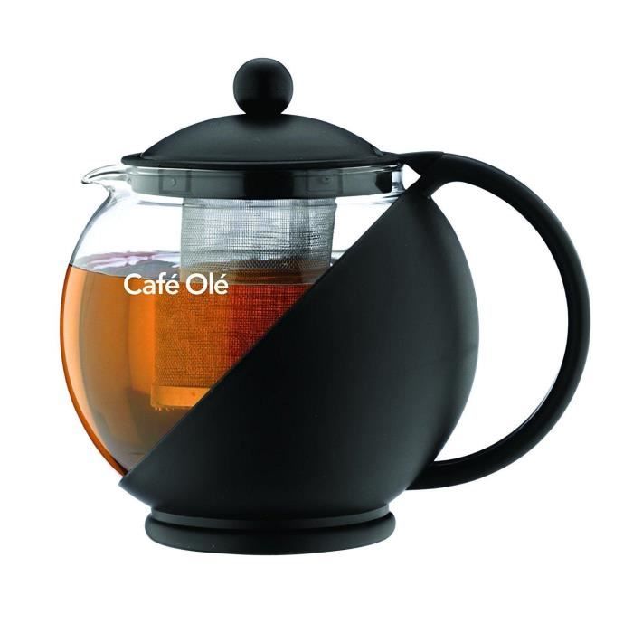 Cafe Ole Tous les jours Noir 1.25L Round Tea Pot en verre Infuser
