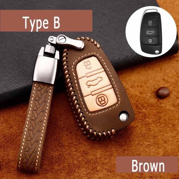 Coque clé,Étui à clés de voiture pour Audi TT TTS RS Q2 Q3 Q5 Q7 e tron QUATTRO SLINE A1 8X A3 Sportback A4 A5 A6 A7 - Type B Brown
