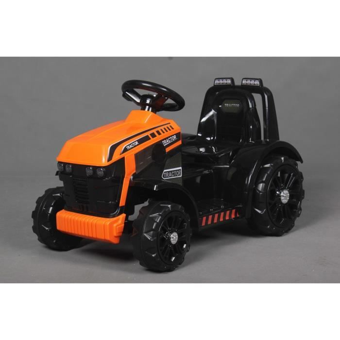 Tracteur électrique FARMER, orange, traction arrière, batterie 6V, roues en plastique, siège large, moteur 20W, monoplace
