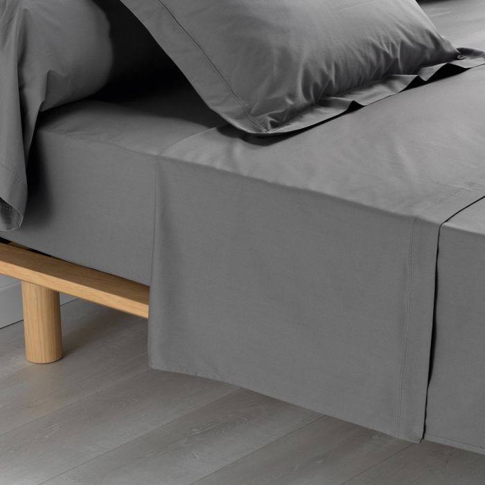 CDaffaires Drap plat 2 pers 240x300 cm percale uni 78 fils percaline +p. bourdon Anthracite