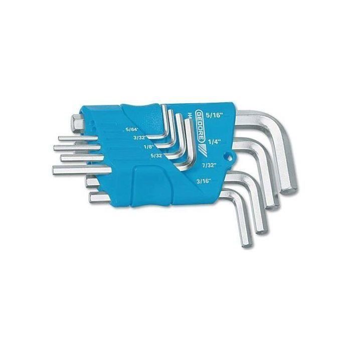 Jeu de clés mâles coudées GEDORE au dimensions en pouces:5/64 - 3/32 - 1/8 - 5/32 - 3/16 - 7/32 - 1/4 - 5/16-