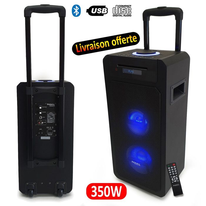 Enceinte autonome bluetooth à batterie Freesound350 - 350W - BT-USB-CD-AUX - Télécommande