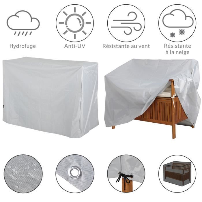 Bâche de Protection pour bancs 2 Places 135x66x88/70cm 420D Oxford Anthracite Housse Protection Meuble Jardin résistante