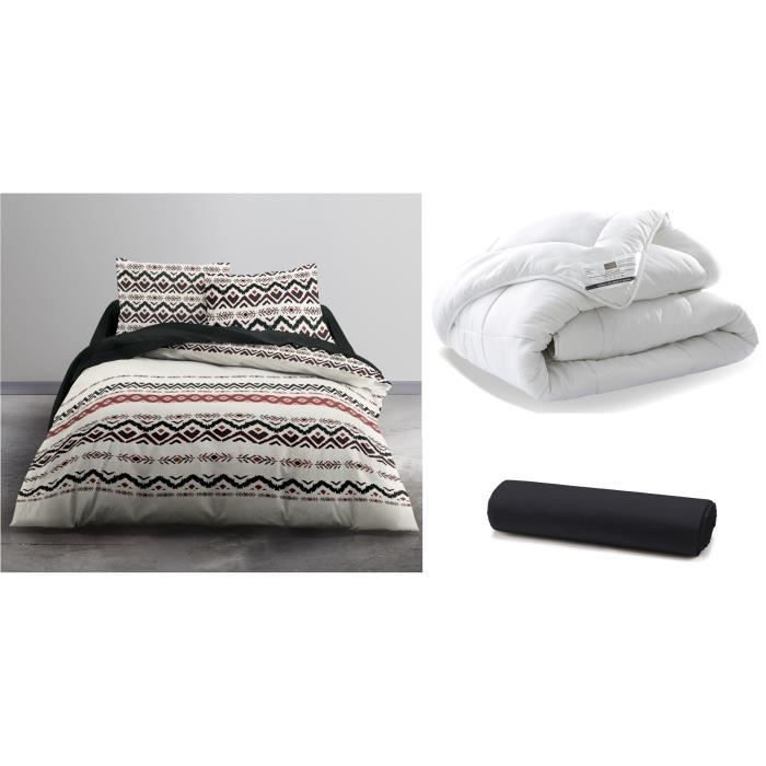 TODAY Pack complet YORHN 220x240cm - Couette + Parure de couette + Drap Housse Coton