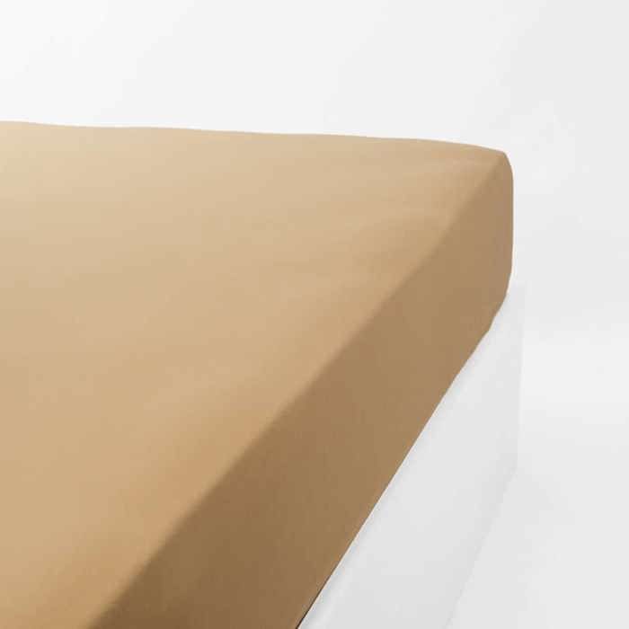 LINANDELLE - Drap housse coton jersey extensible DOUCEUR - Caramel - 80x190 cm