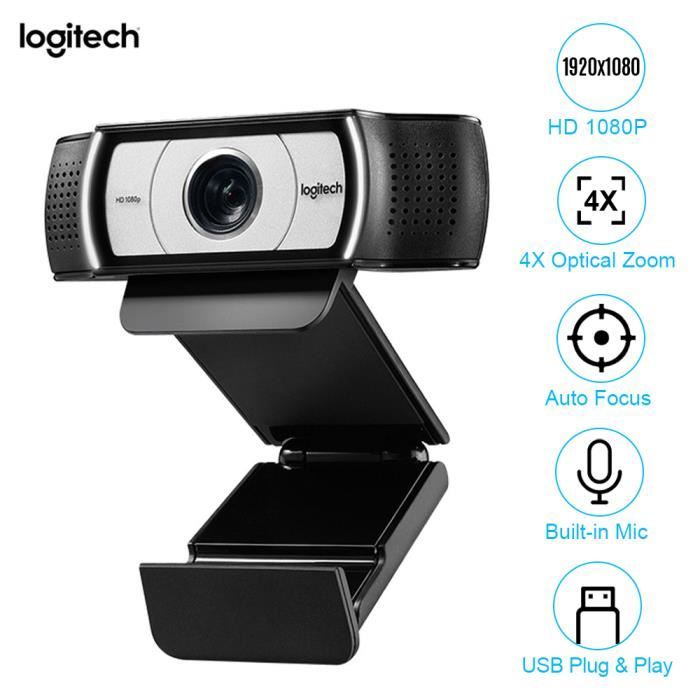 Logitech 1080P HD Caméra d'ordinateur en streaming Webcam 90 ° Large Affichage Zoom optique 4X Mise au point automatique