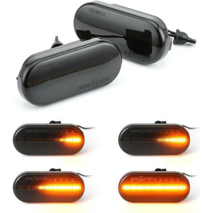 LUMIEREHOLIC Feux de jour Clignotant Latéral à LED clignotant Noir Fumée parfait pour Bora Golf 3 4 Passat 3BG Polo SB6