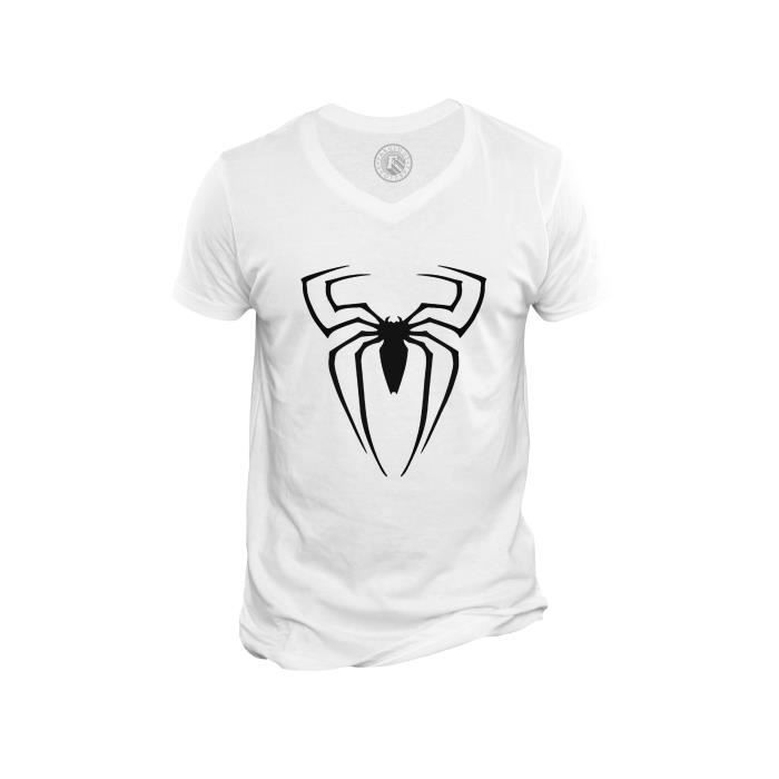 T-shirt Homme Col V Spiderman Logo Araignee Comics Anime Super Hero