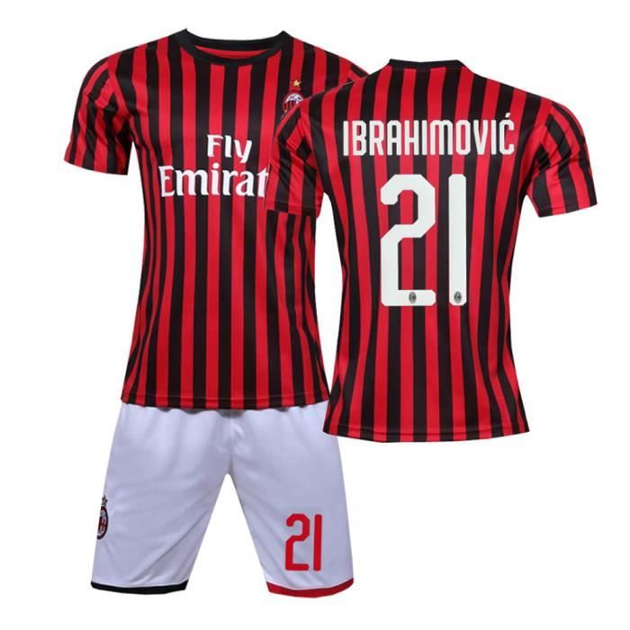 IBRAHIMOVIC NO.21 AC Milan 19-20 à domicile Jersey CA Maillot et Shorts de football Homme-Enfant -rouge