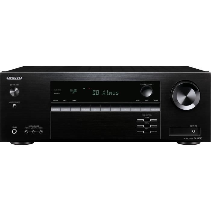 ONKYO TX-SR393 Noir - Ampli Home Cinéma 5.2 - Bluetooth 4.2 - Puissance 5 x 135 Watts - Compatible Dolby Atmos - HDMI 4K HDR