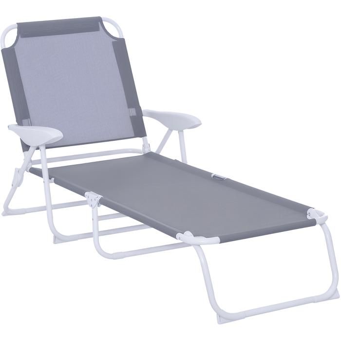 Bain de soleil pliable - transat inclinable 4 positions - chaise longue grand confort avec accoudoirs - métal époxy textilène - dim.