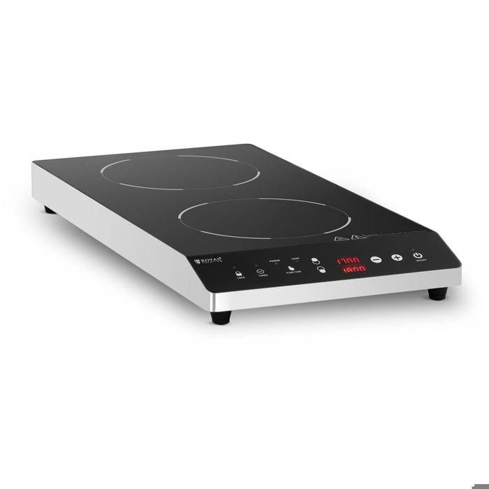 Plaque à Induction Table De Cuisson Pro Royal Catering RCIC-1800P6 (2 Foyers ø 22 cm, Jusqu’à 3 500 W, 60 à 240 °C, Écran LED)