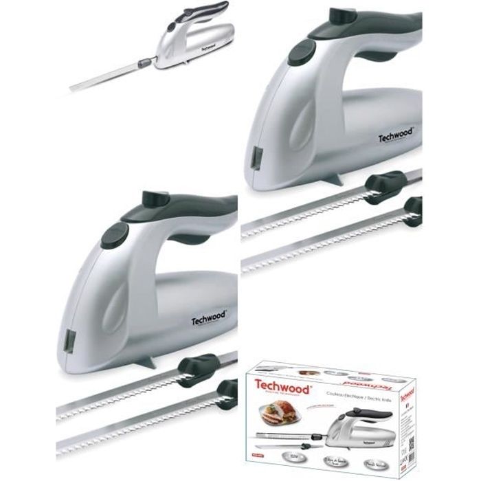 Couteau Électrique Blanc 150W avec Lame INOX de 24,5cm découpe les surgelés Bouton Double sécurité