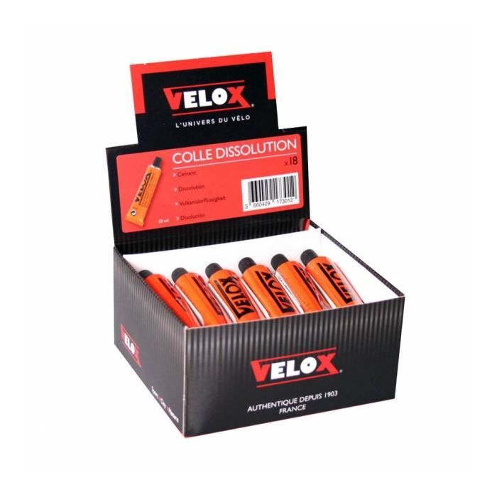 Colle a rustine dissolution velox (vendu a la boite de 18 tubes de 10ml)