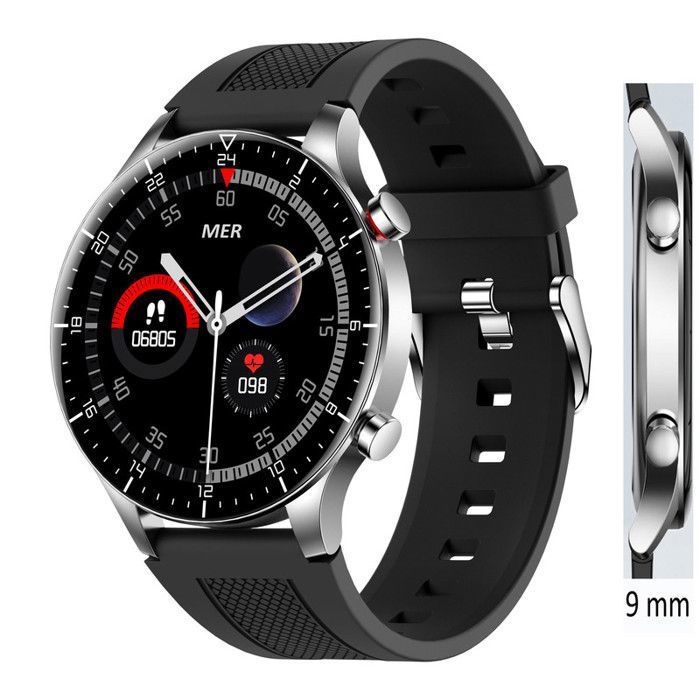 Montre Connectée Homme XTRADITECH Super Fine 9 mm Grand Boîtier Rond Ø46mm SmartWatch Étanche Double Bouton 1 Raccourci Sport Argent