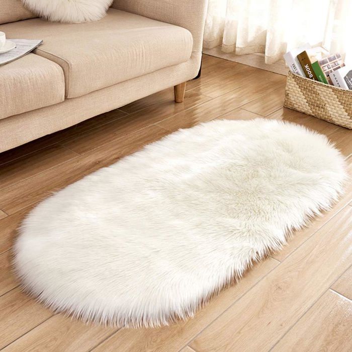 Tapis Ovale Peluche Doux - 60x120 Cm - Marron Clair - Lavable, Antidérapant - Pour Salon, Chambre, Décoration - 2