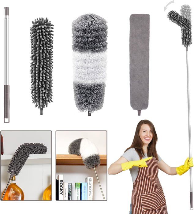 Plumeau Télescopique Avec Tête Microfibre – Perche Extensible Jusqu'à 2,5m – Pour Nettoyer Plafonds, Ventilateurs Et Angles