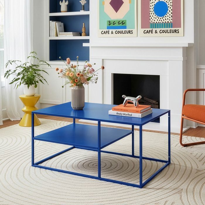 Table basse Solund du Salon Rectangulaire 45 x 90 x 60 cm bleu foncé