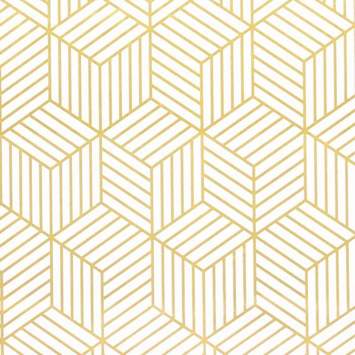 Papier peint autocollant à rayures géométriques de lhexagone doré - Pour meubles - Doré et blanc - 45 x 500 cm