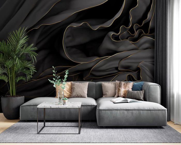 Papier Peint 3D Panoramique Série noire 350x256 cm style 3D Abstraction ...