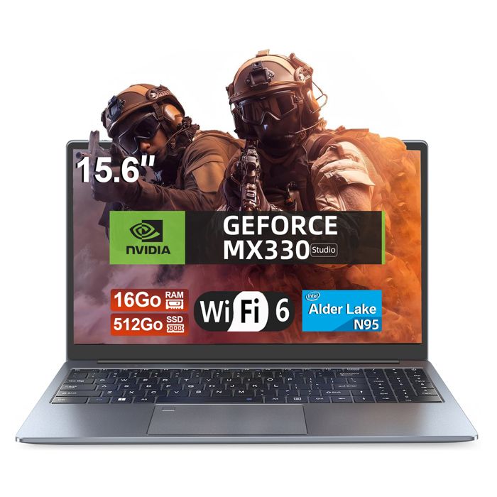 PC portable 156-Intel Alder Lake N95(jusquà 34GHz)-NVIDIA GeForce MX330 Graphique-16Go DDR4 RAM 512 Go SSD -Ordinateur Portable