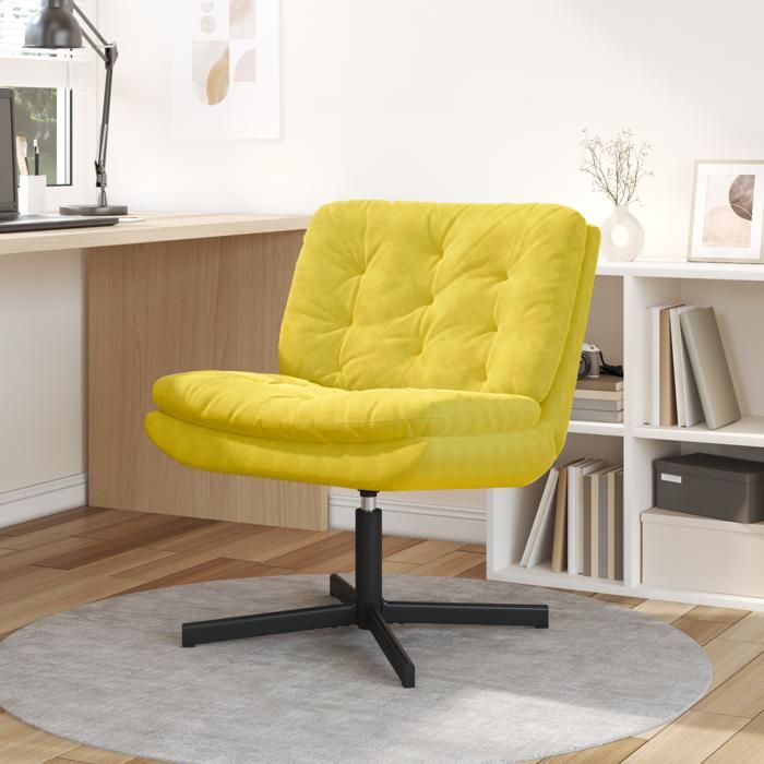 Moderne Fauteuil relaxant - Fauteuil individuel relax pivotant Jaune 63 x 75 x 76 cm Velours@FR(6044387)