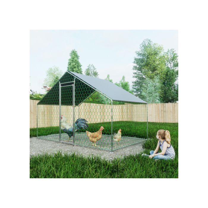 Comparer les prix de Poulailler 3 x 2 x 2 m avec toit de protection solaire en polyéthylène et serrure Chicken Run Enclos pour volière poules