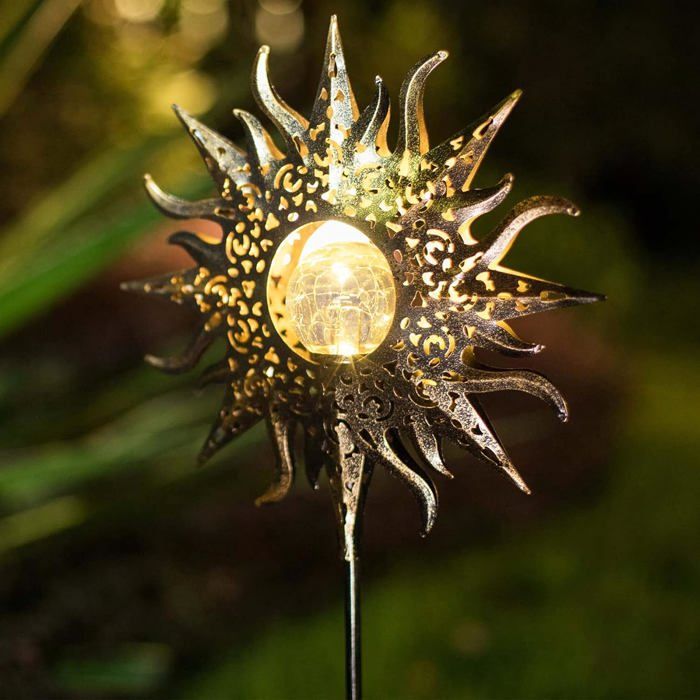 Lampes solaires de jardin éclairage décoratif extérieur en métal étanche cadeau de fête des mères (soleil)