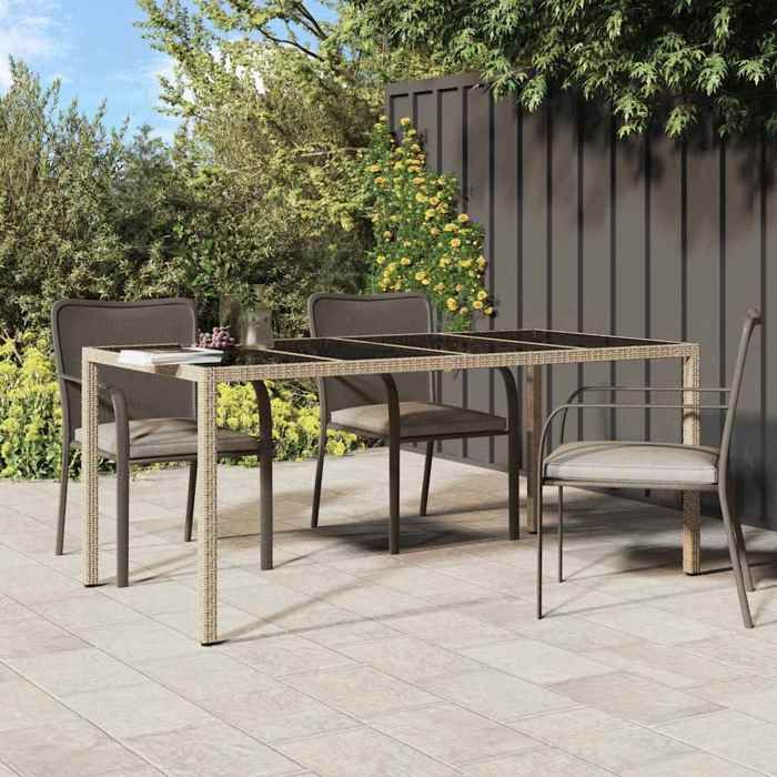 CLARENCE® Table de Jardin/Terrasse - 2/4 personnes - pour repas - Beige 190x90x75 cm - Poly rotin LV212