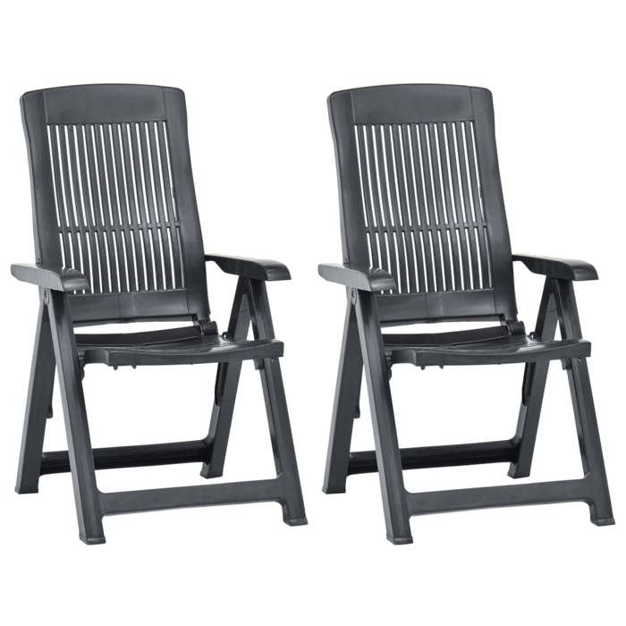 HSF®Chaises inclinables de jardin - anticorrosion - Fauteuil de bistrot lot de 2 Plastique Anthracite - 60x61x109 cm pxo21156