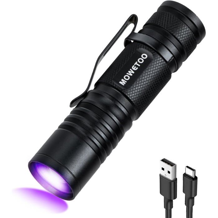 KAL-Lampe de Poche UV Rechargeable Mini LED 395 nm Zoom Pour Urine Animaux Contrôle Billets Activités Plein Air