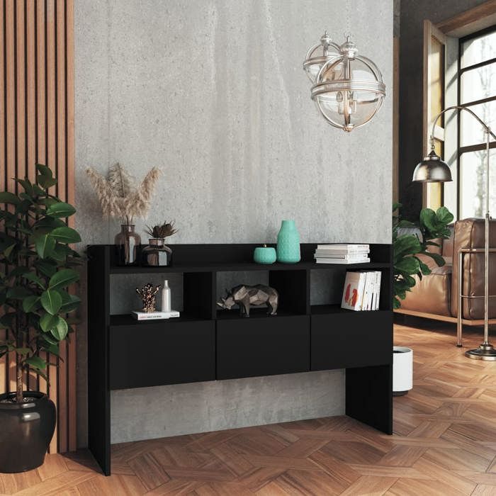 Noir Buffet de rangement - SOLOMOON - Commode salon - Noir 105x30x70 cm - Bois d’ingénierie FR4863