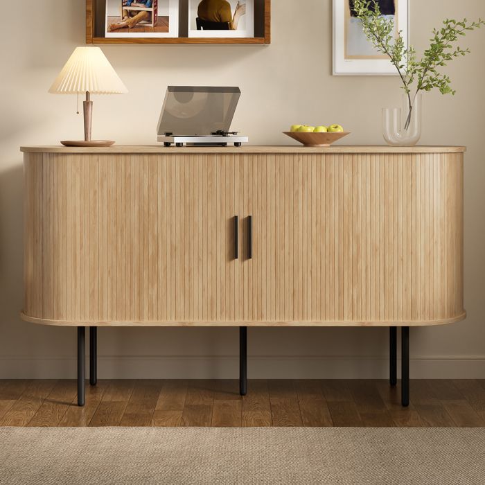 Garde-robe moderne en MDF avec portes à jalousie roulante poignées en aluminium et jambes en fer – armoire de rangement