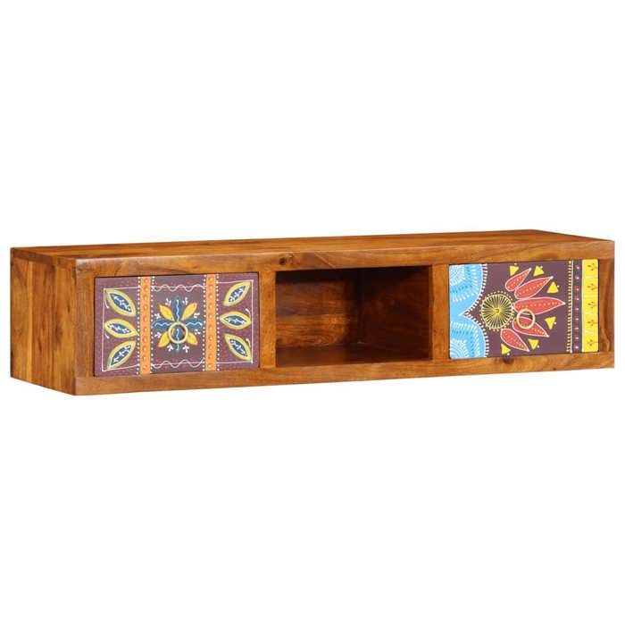 Meuble TV mural en bois dacacia - vidaXL - 100x30x22 cm - Multicolore - 2 tiroirs - Bois massif - Finition brun miel