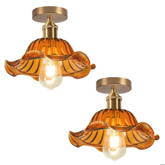 SNOGOLD 2X Plafonnier Moderne Abat-jour en Verre Ambré Ø25cm Forme de Fleur E27 Luminaire de Plafond pour Couloir Salle à Manger