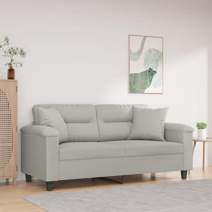SALE 2026 Fauteuil/Chaise-Sofa Gris - Canapé 2 places avec oreillers gris clair 140cm PRO210958627