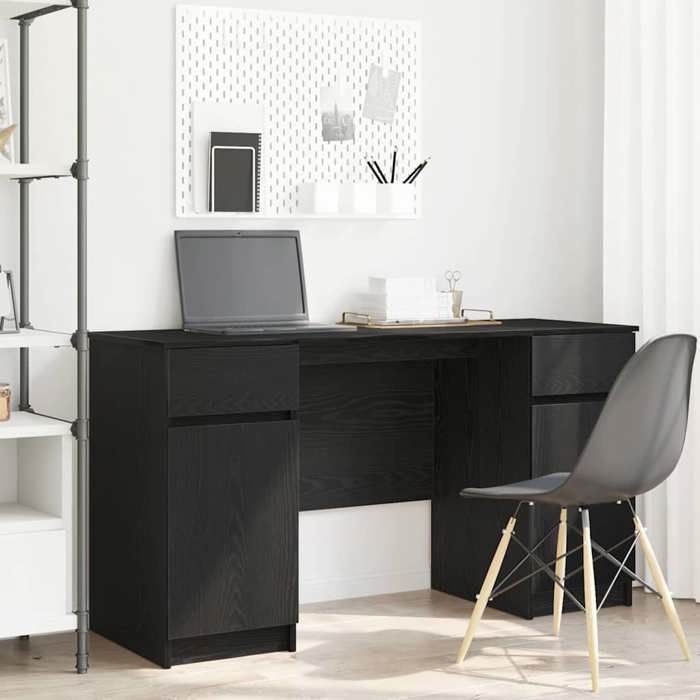 (Vente chaude) - BUREAU Noir KENNETH - 1 PCS - Table décriture avec porte Chêne noir 140 x 49 x 76 cm Bois dingénierie8970