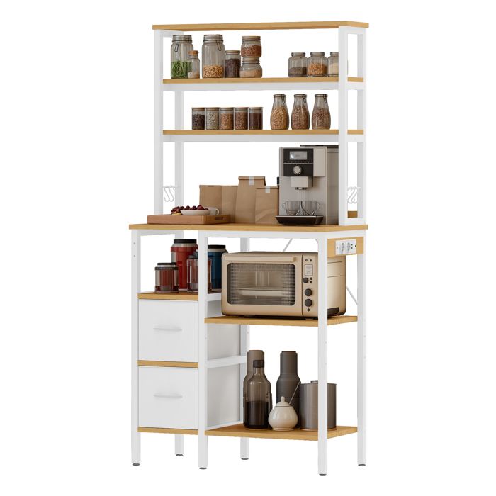 Balconera Meuble de Cuisine avec Prise Étagère de Boulanger avec 2 Tiroirs et 4 Crochets 80 x 399 x 1676 cm Chêne et Blanc